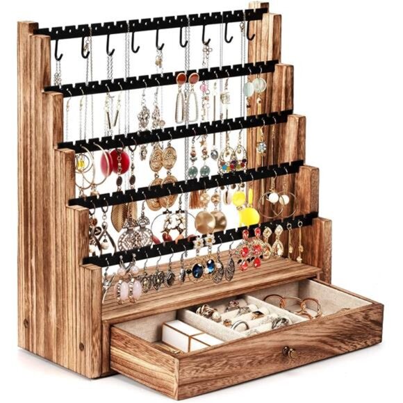 Earring Organizer, 5 Layer Earring Holder Organizer with Necklace Holder - Picture 1 of 7